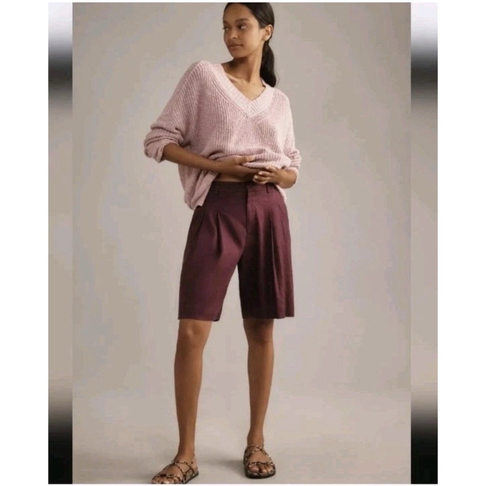 Anthropologie Maeve The Avery Pleated Trouser Shorts Violet Women's Size 12 NWT